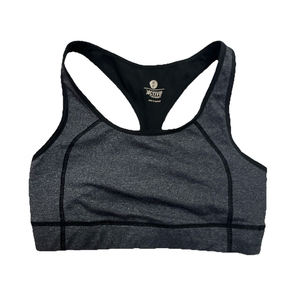 Active by Old Navy Sports Bra M Gray/Black Racerback Wireless Pullover